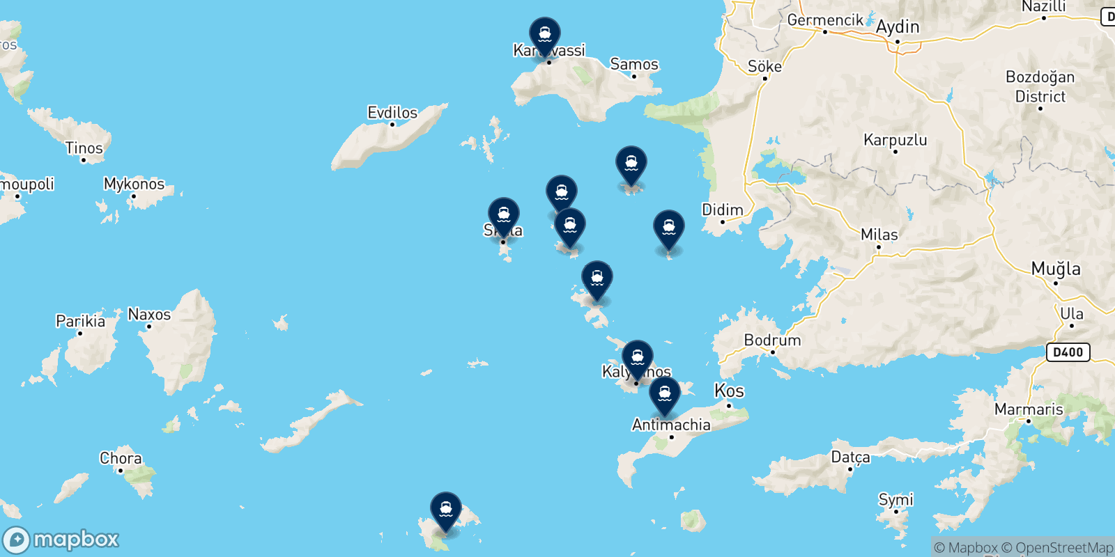 Carte des destinations A.n.e.kalymnoy