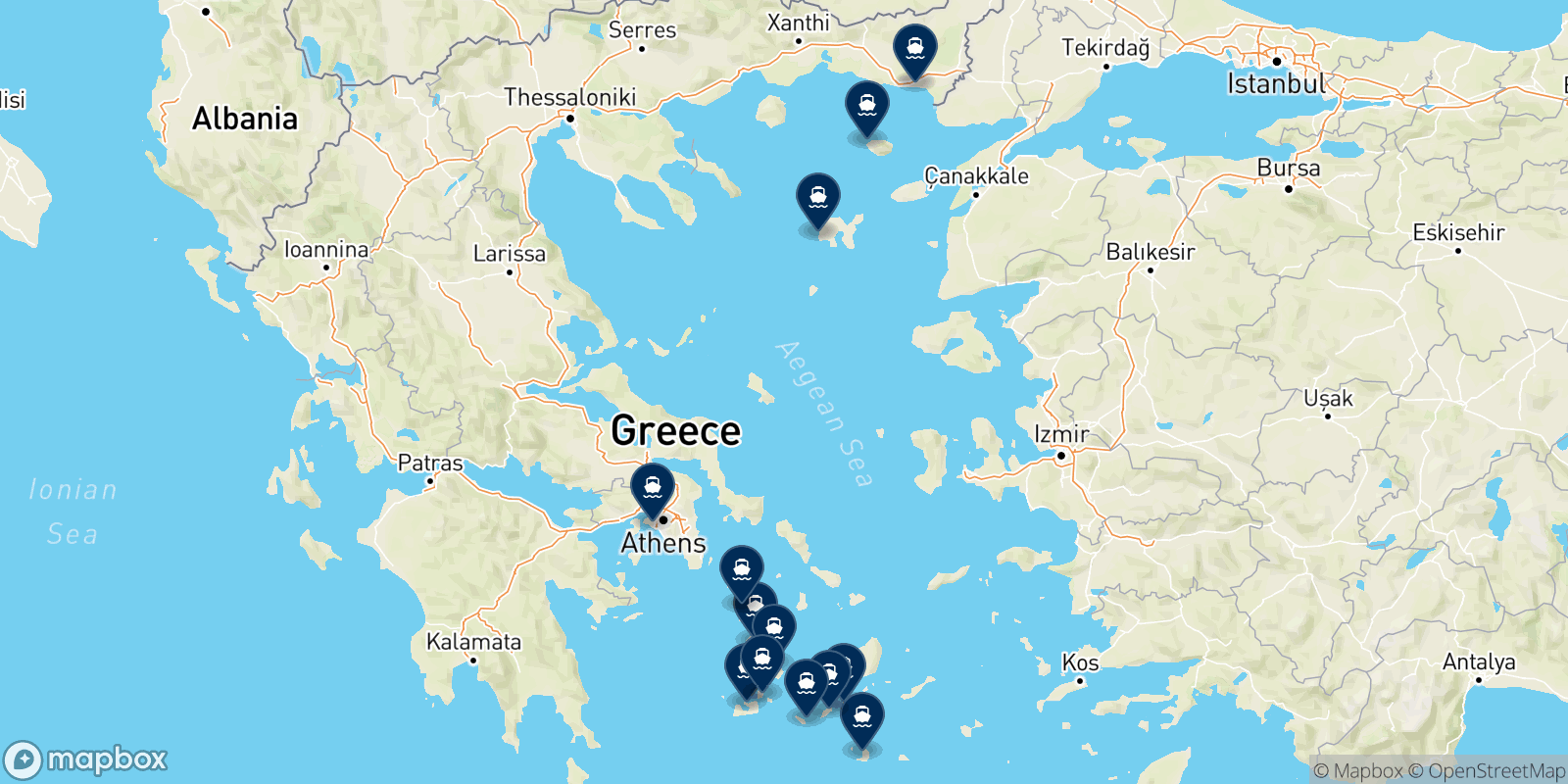 Carte des destinations Zante Ferries