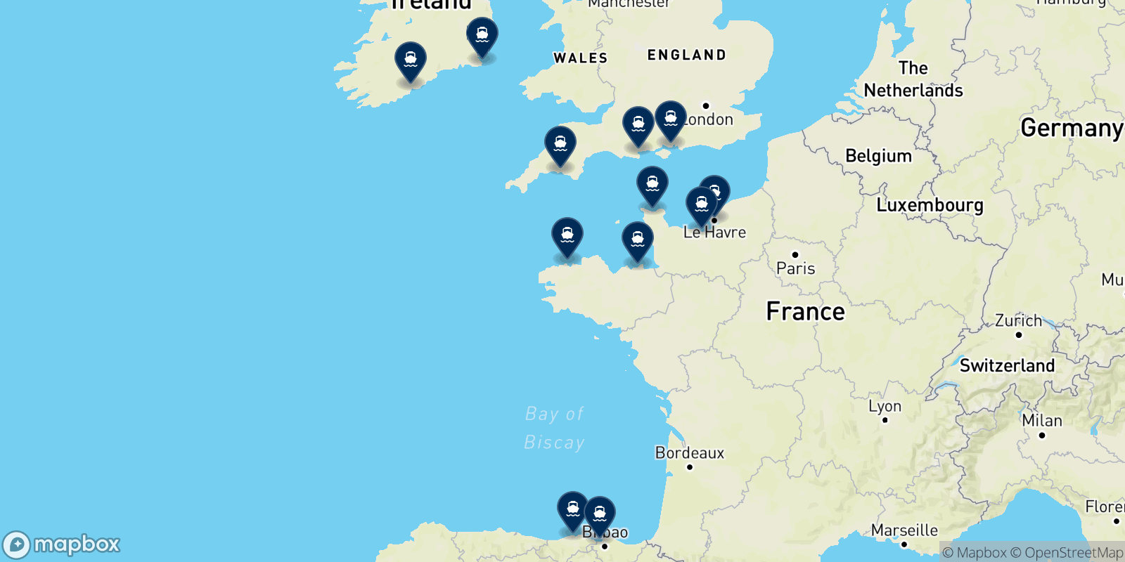 Carte des destinations Brittany Ferries