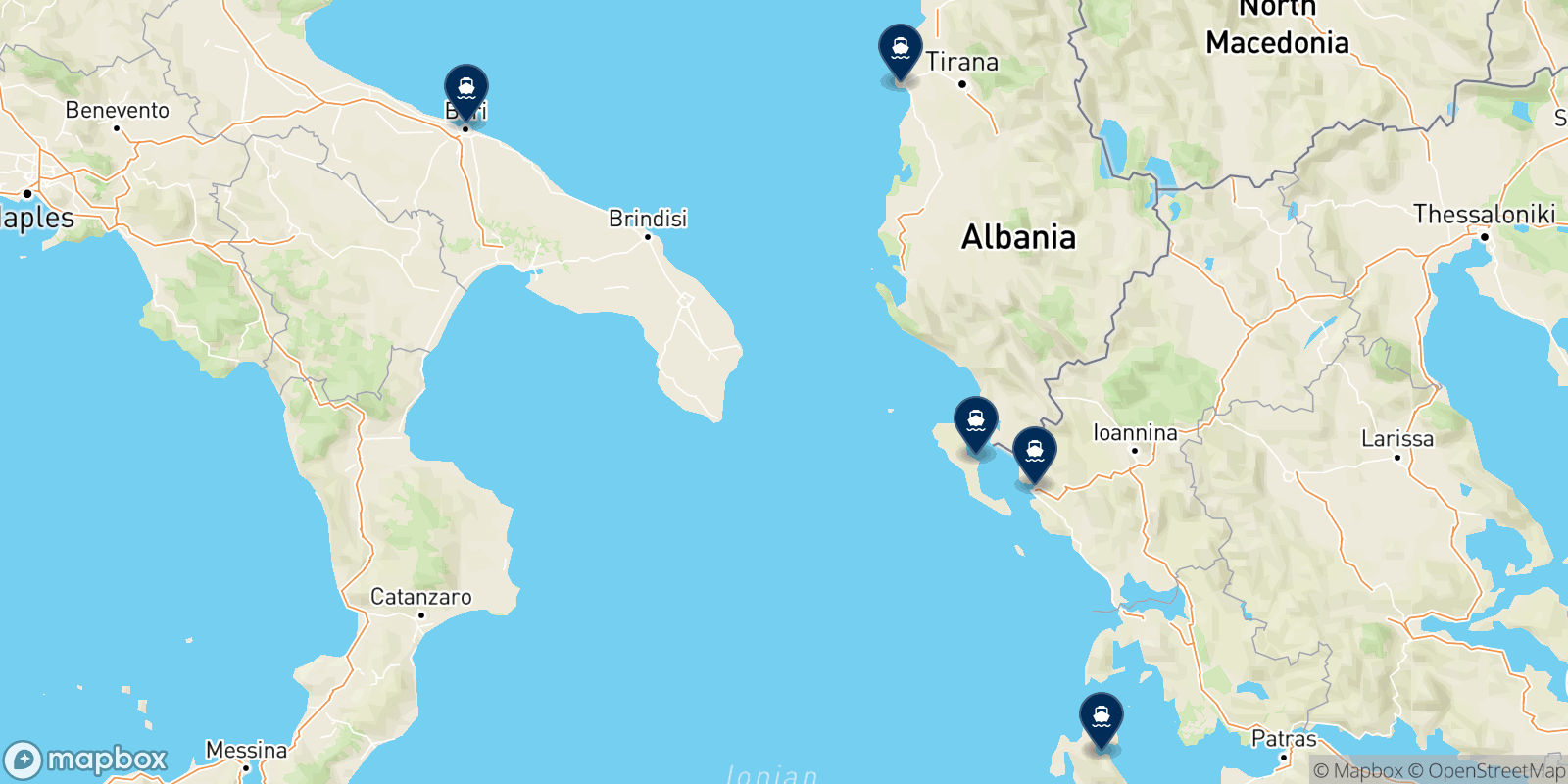 Carte des destinations Ventouris Ferries