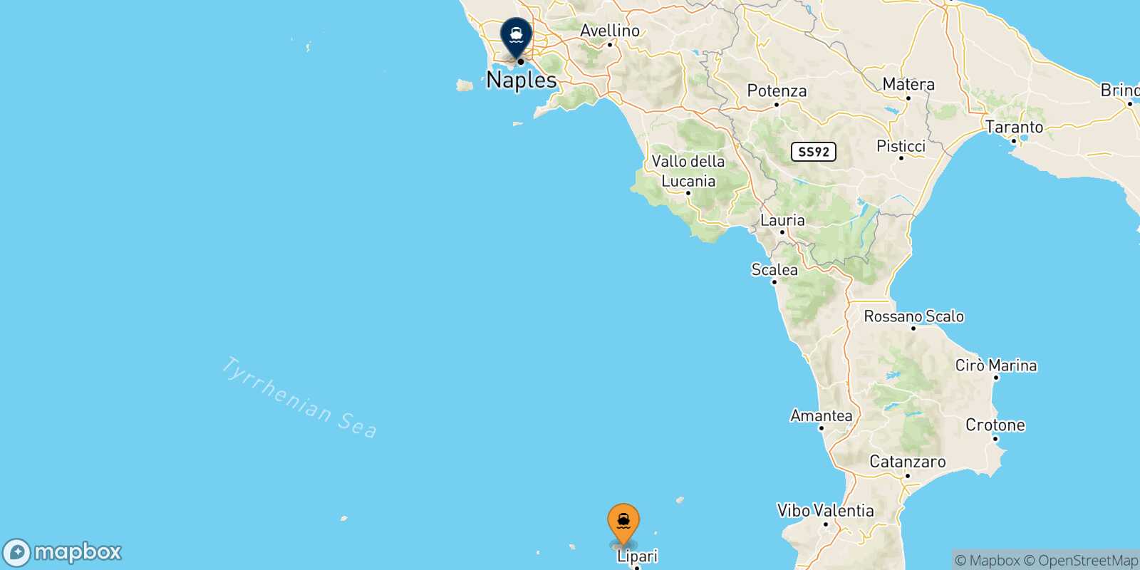 Carte des traverséesSanta Marina (Salina) Naples Mergellina