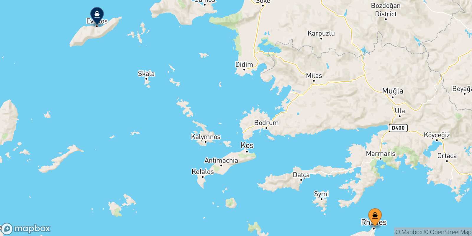 Carte des traverséesRhodes Agios Kirikos (Ikaria)