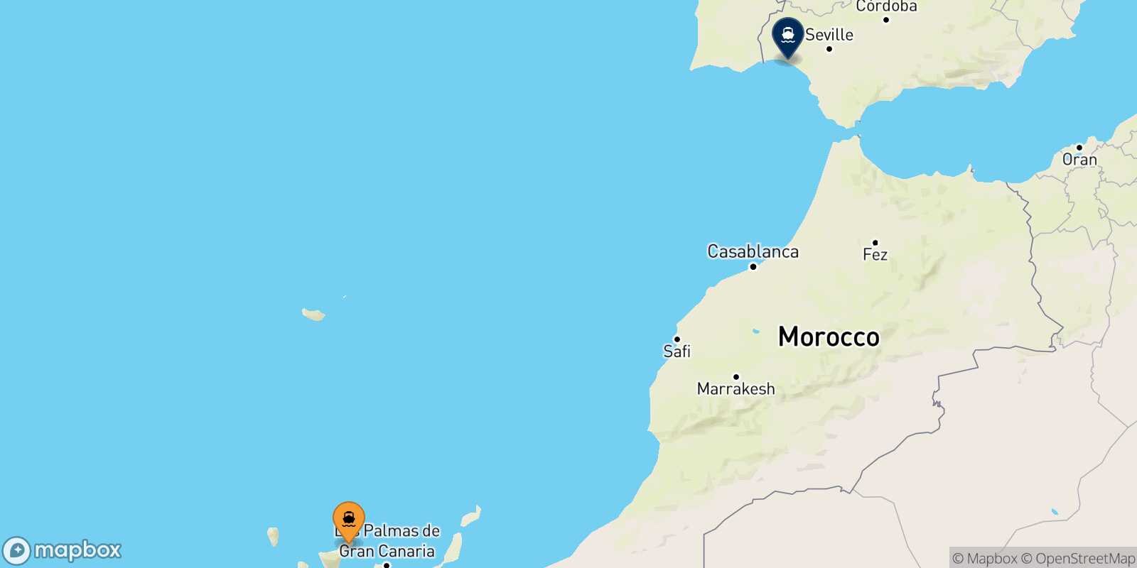Carte des traverséesSanta Cruz De Tenerife Huelva