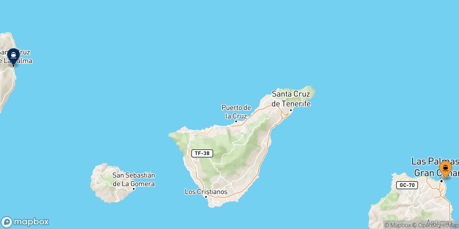 Carte des traverséesLas Palmas De Gran Canaria Santa Cruz De La Palma