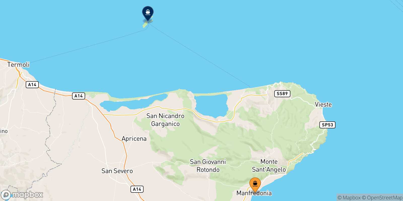 Carte des destinations de Manfredonia