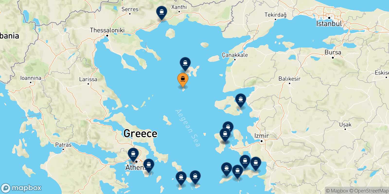 Carte des destinations de Agios Efstratios