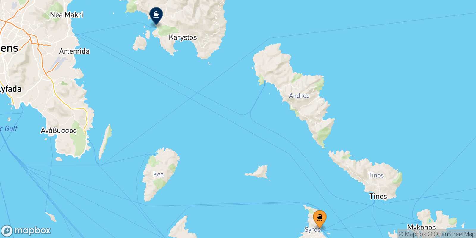 Carte des traverséesSyros Karystos