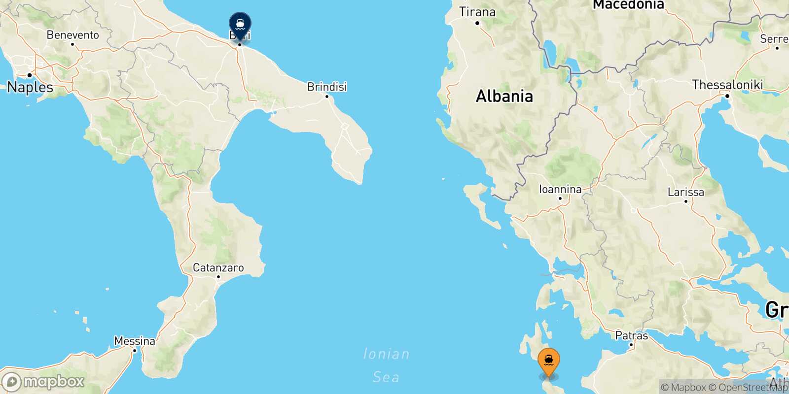 Carte des traverséesZakynthos Bari