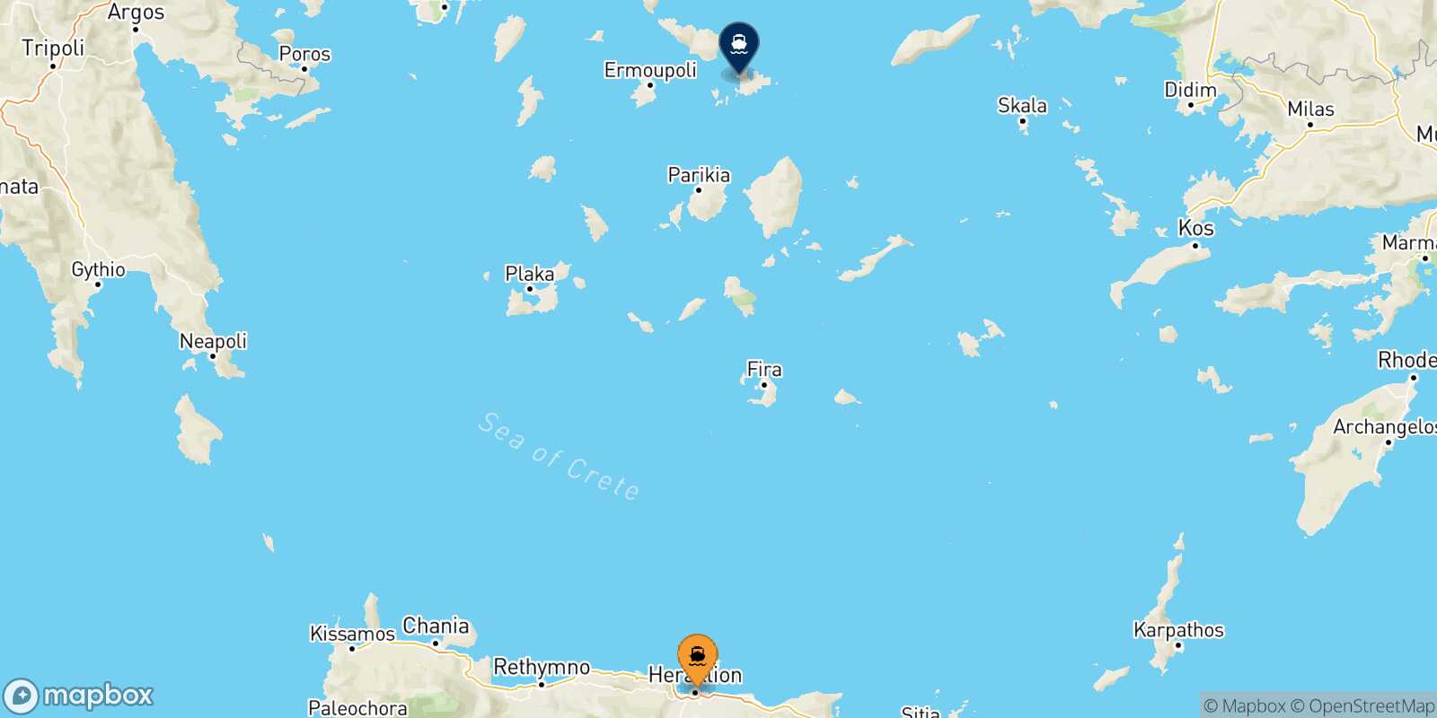 Carte des traverséesHeraklion Mykonos