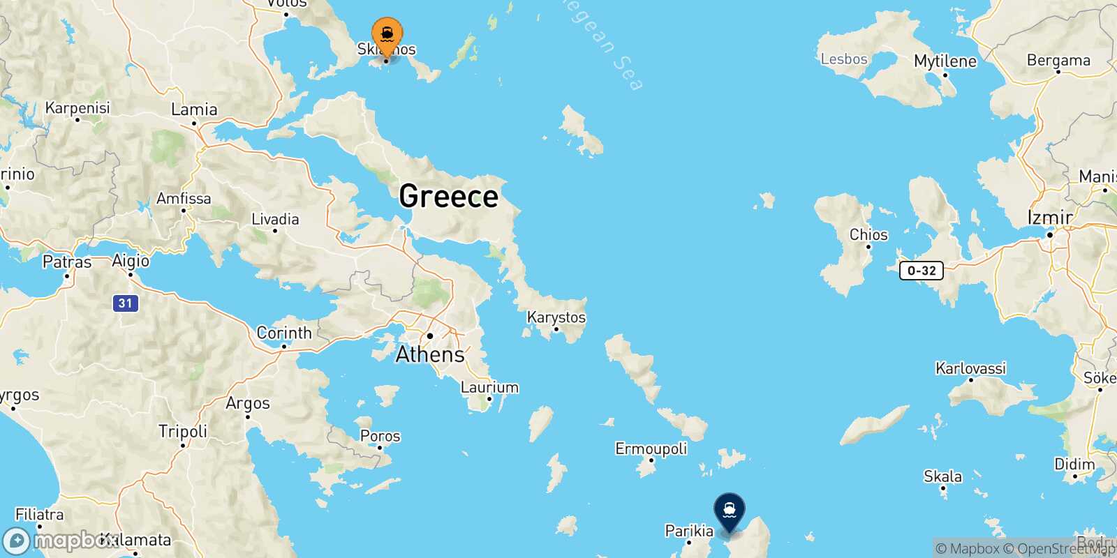 Carte des ports  Naxos