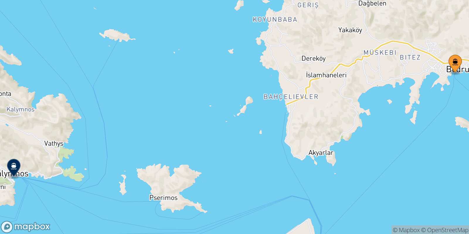 Carte des traverséesBodrum Kalymnos