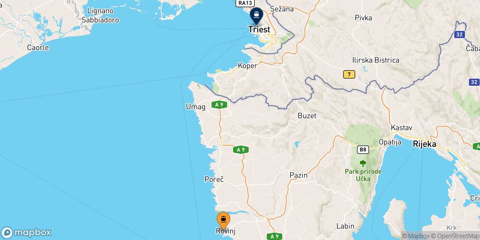 Carte des traverséesRovinj Trieste