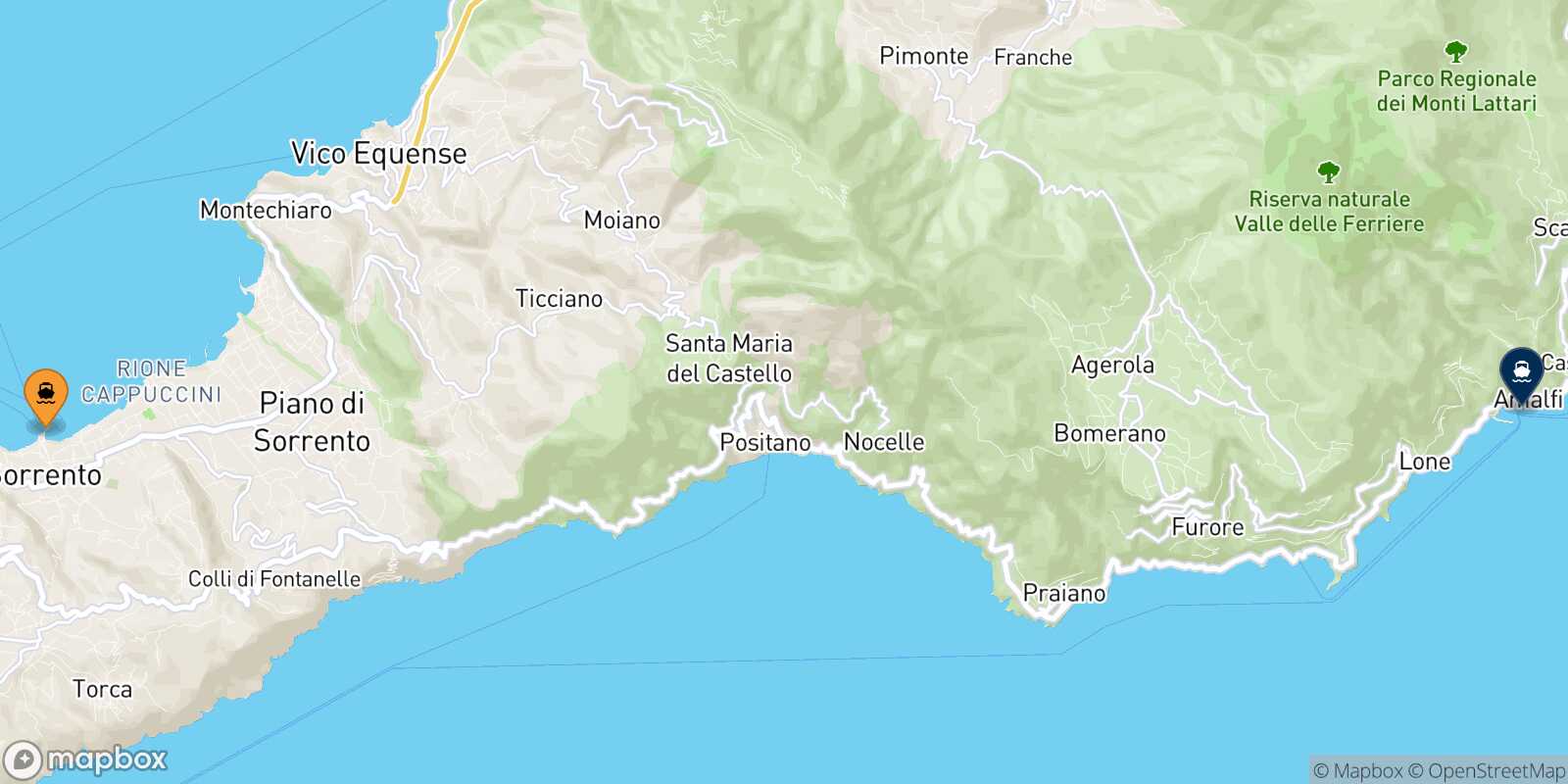 Carte des traverséesSorrente Amalfi