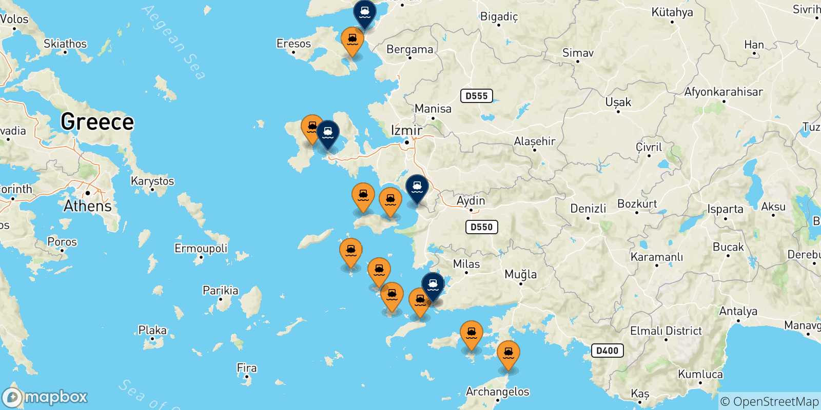 Carte des ports la Turquie