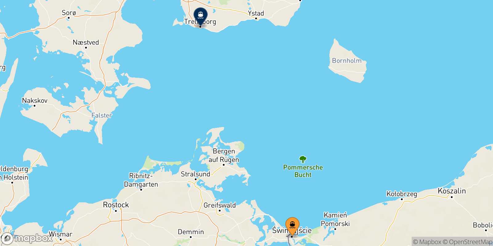 Carte des destinations de Swinoujscie