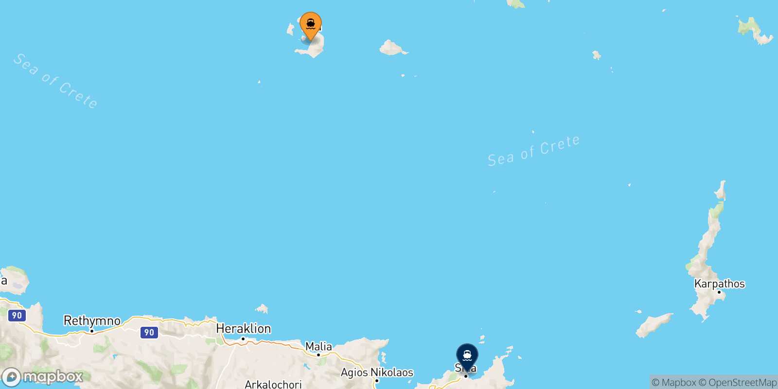 Carte des traverséesThera (Santorin) Sitia