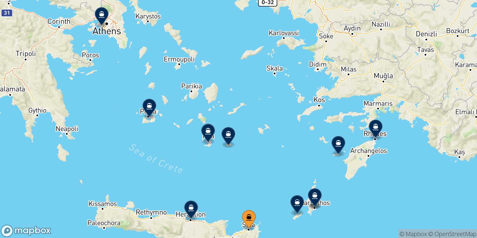Carte des destinations de Sitia