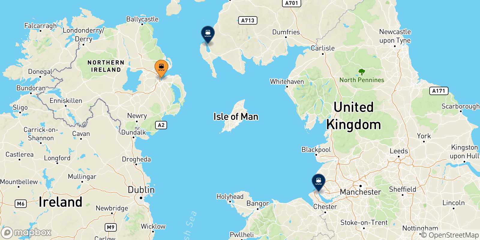 Carte des destinations de Irlande Du Nord