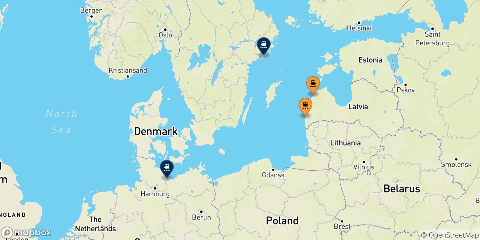 Carte des destinations de Lettonie