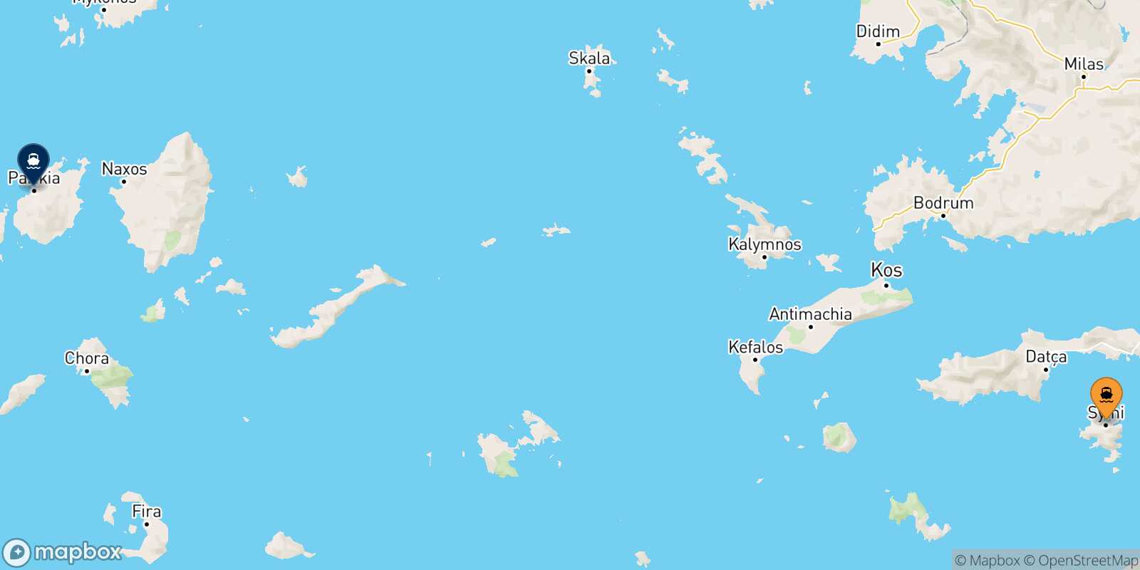 Carte des traverséesSymi Paros