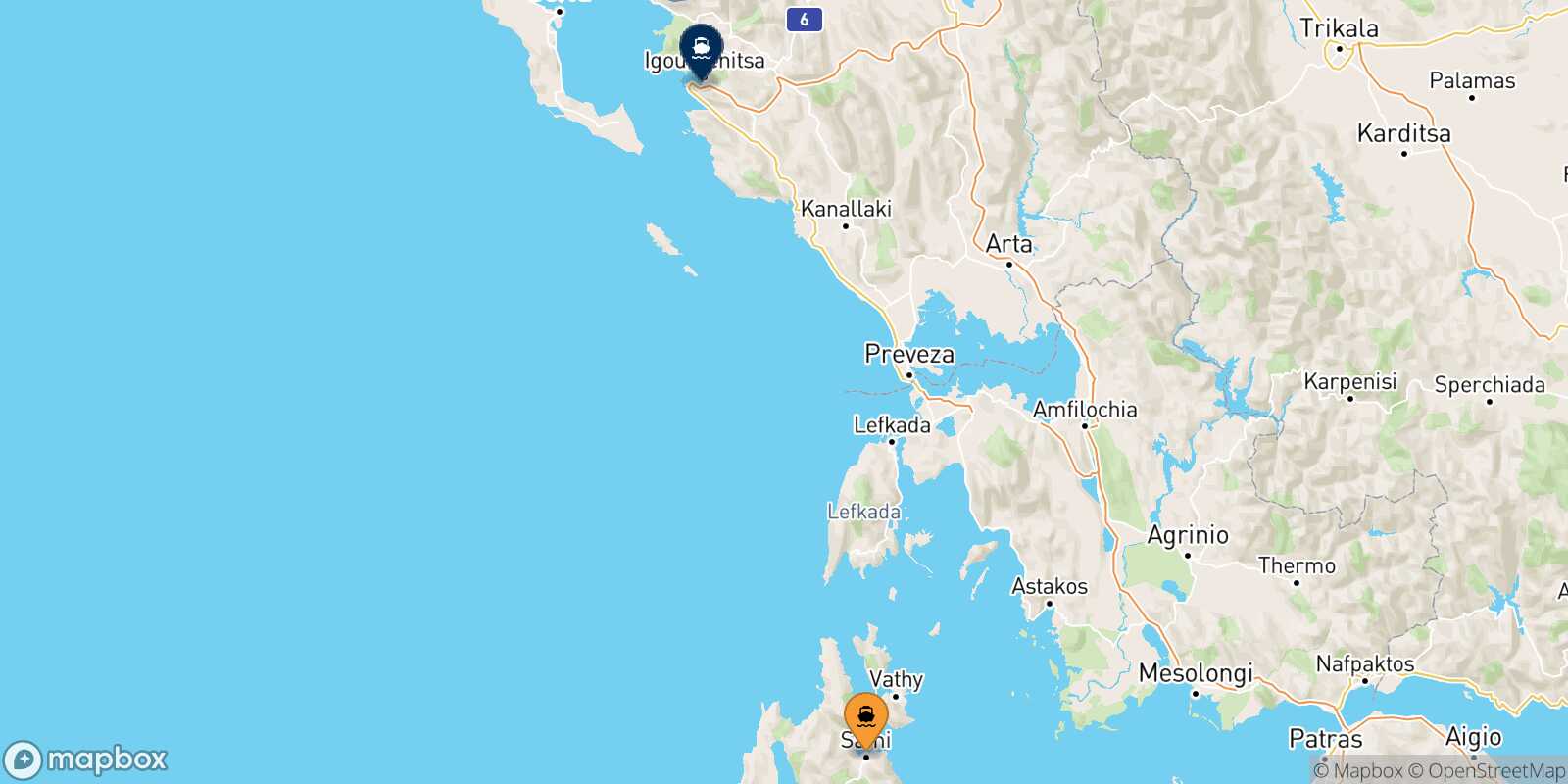 Carte des traverséesSami (Céphalonie) Igoumenitsa