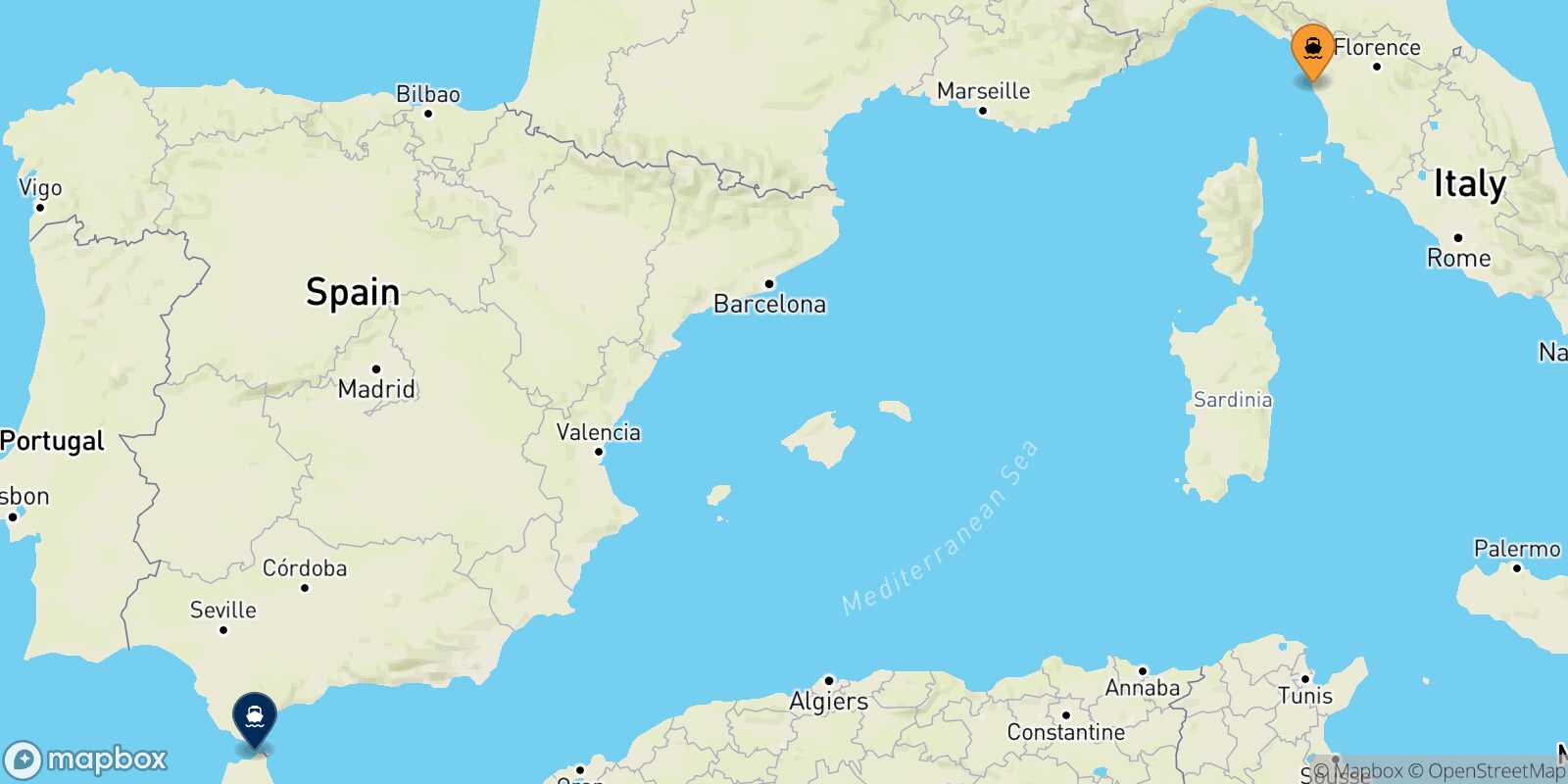 Carte des traverséesLivourne Tanger Med