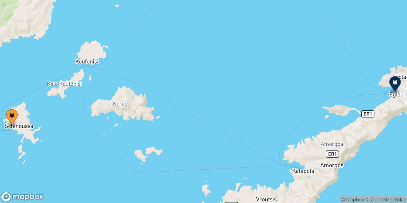 Carte des traverséesSchinoussa Aegiali (Amorgos)