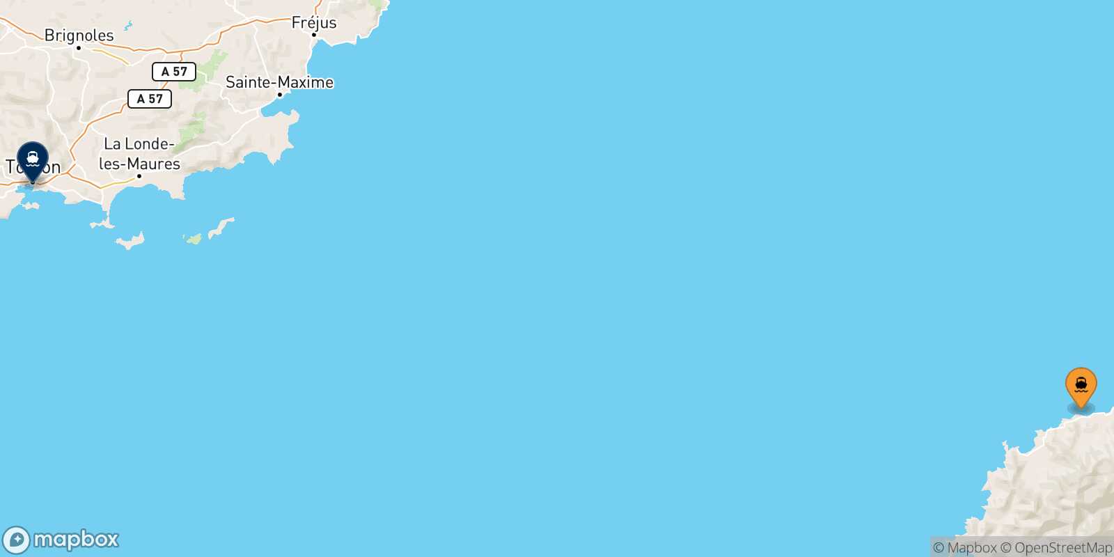 Carte des traverséesÎle Rousse Toulon