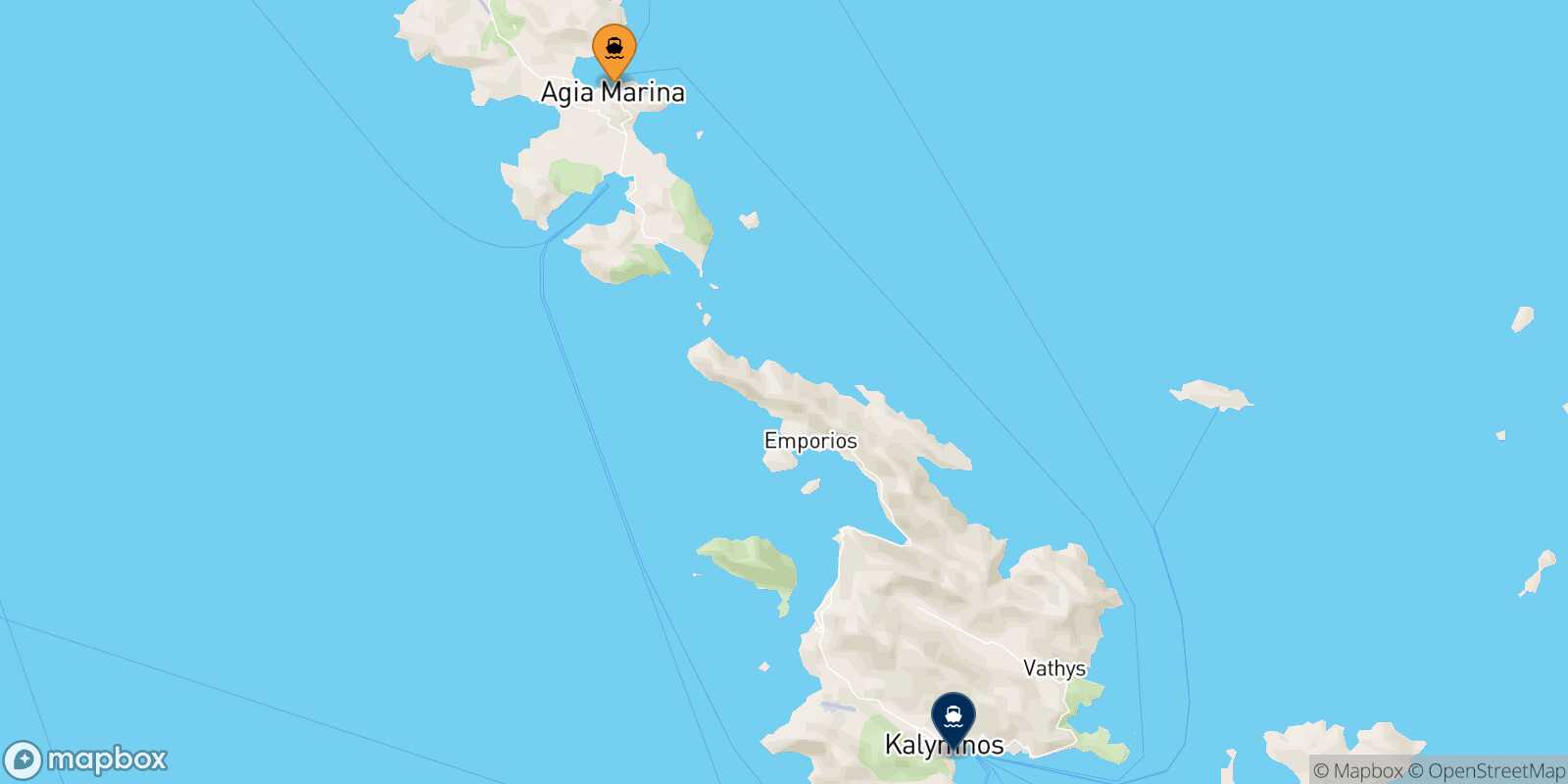 Carte des traverséesAgia Marina (Leros) Kalymnos