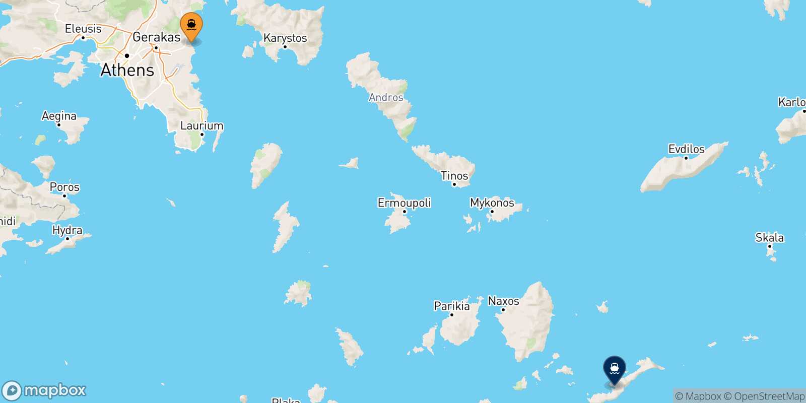 Carte des traverséesRafina Katapola (Amorgos)