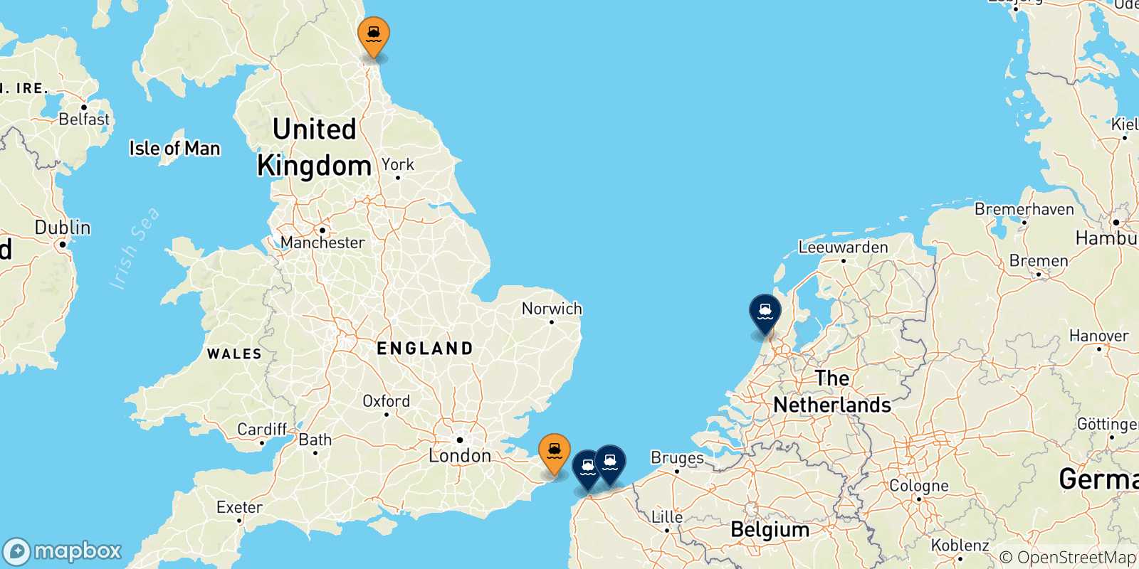 Carte des destinations de l' Angleterre
