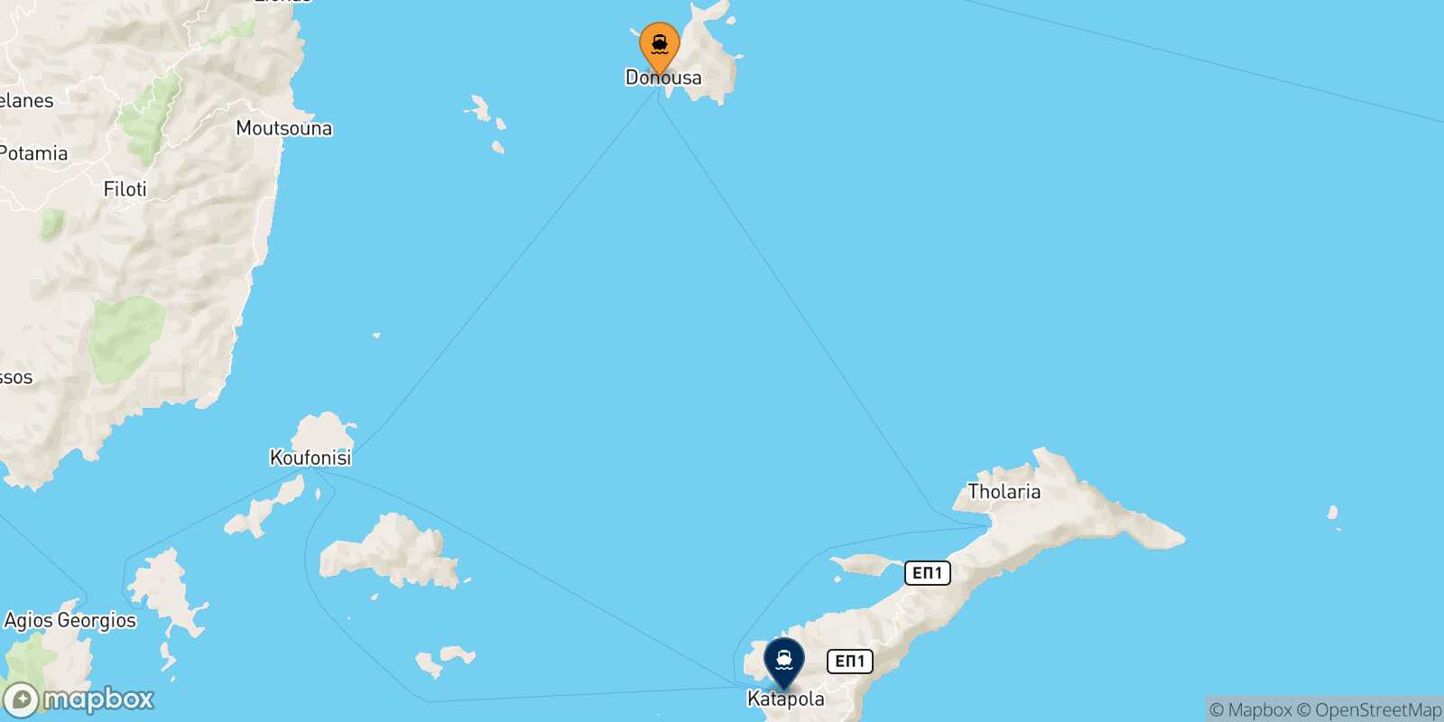 Carte des traverséesDonoussa Katapola (Amorgos)