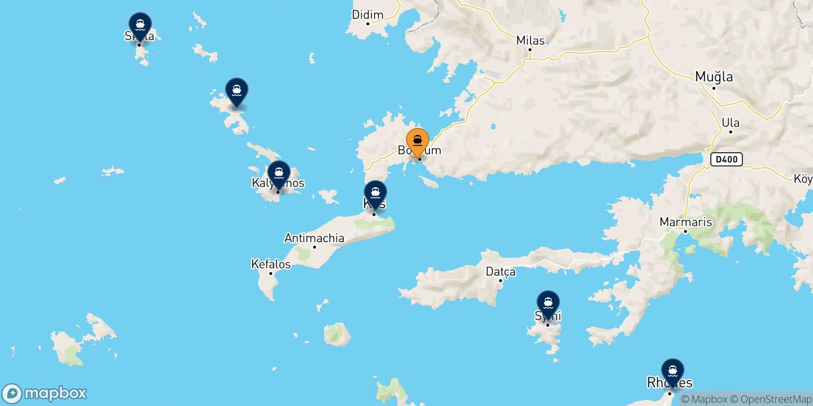 Carte des destinations de Bodrum