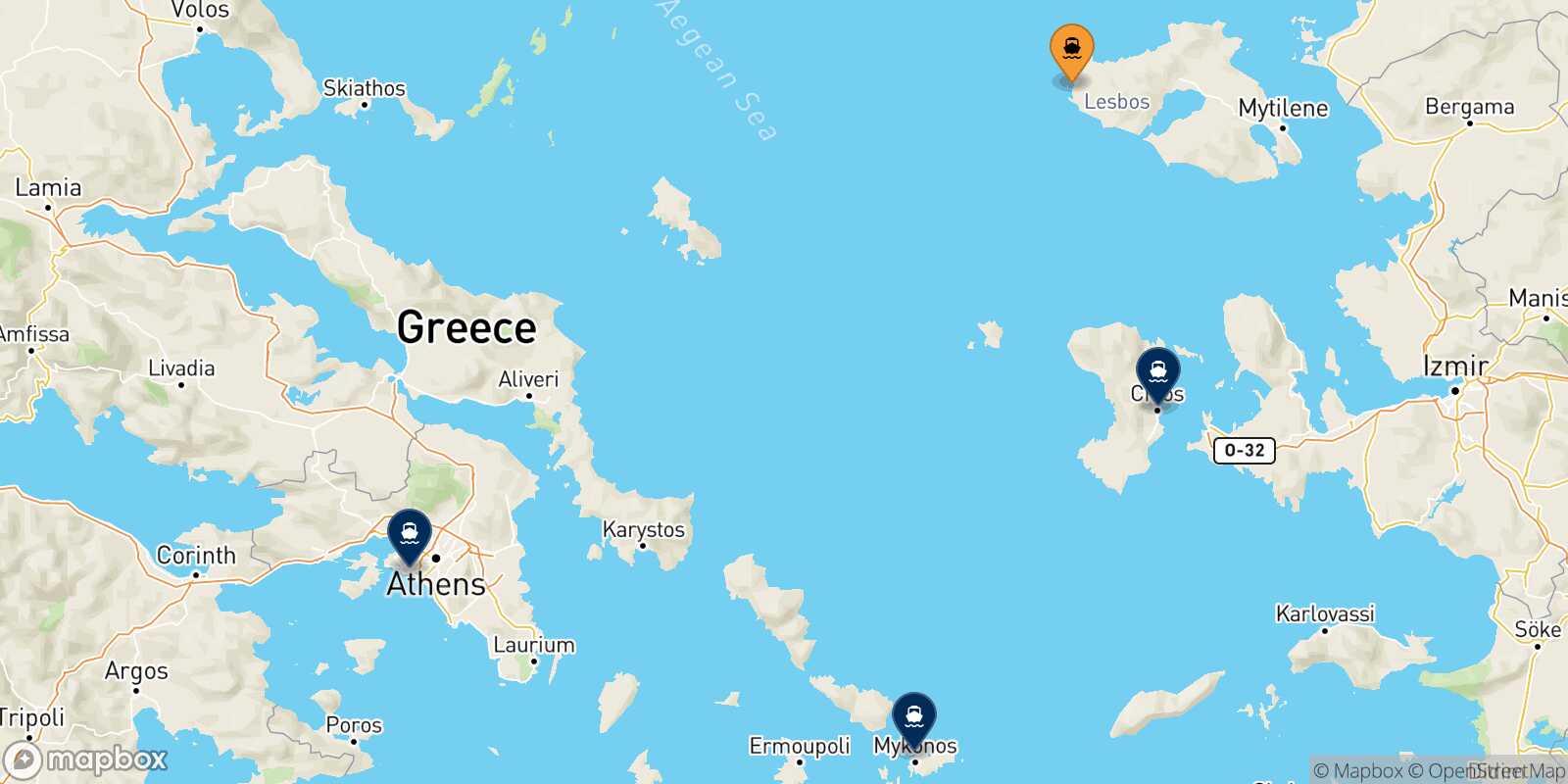 Carte des destinations de Sigri (Lesvos)