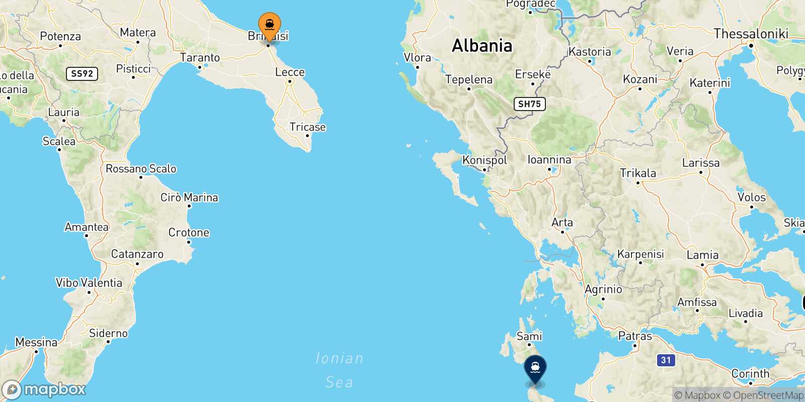 Carte des traverséesBrindisi Zakynthos