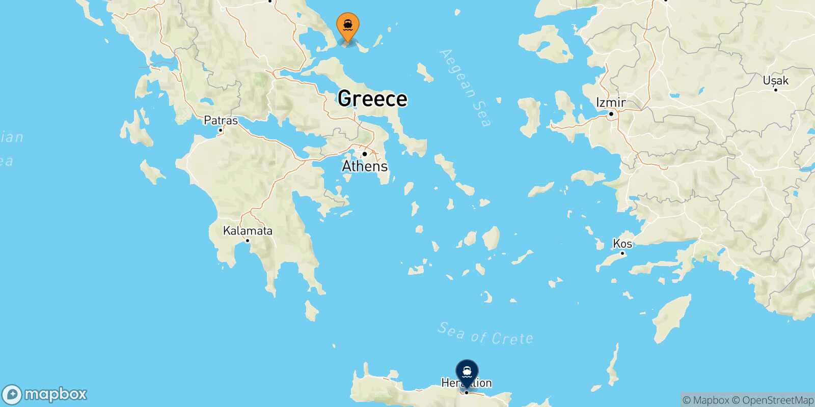 Carte des traverséesSkiathos Heraklion
