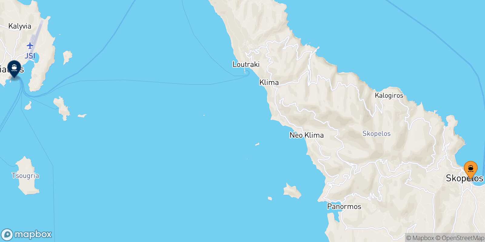 Carte des traverséesSkopelos Skiathos