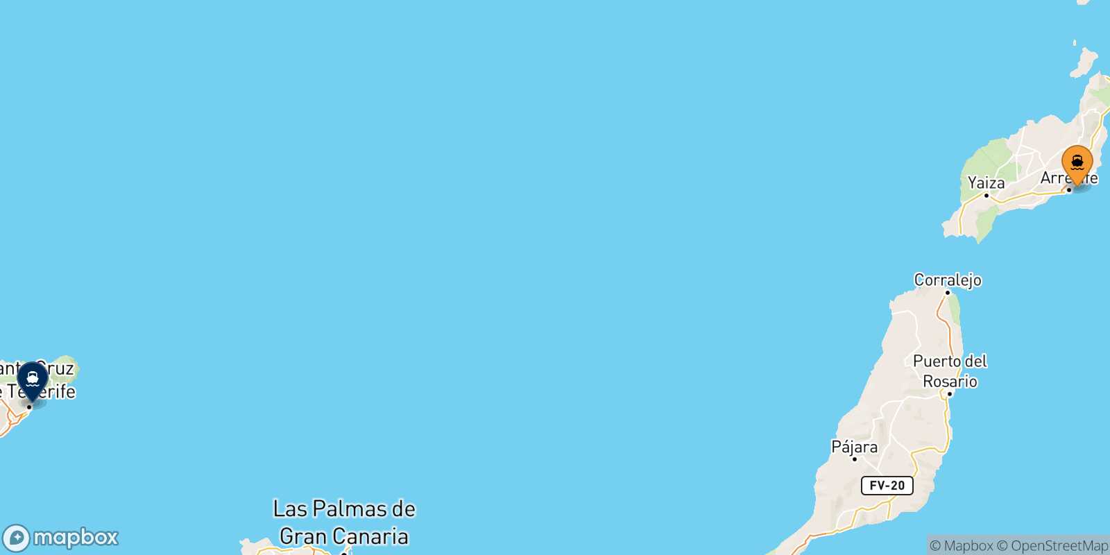 Carte des traverséesArrecife (Lanzarote) Santa Cruz De Tenerife