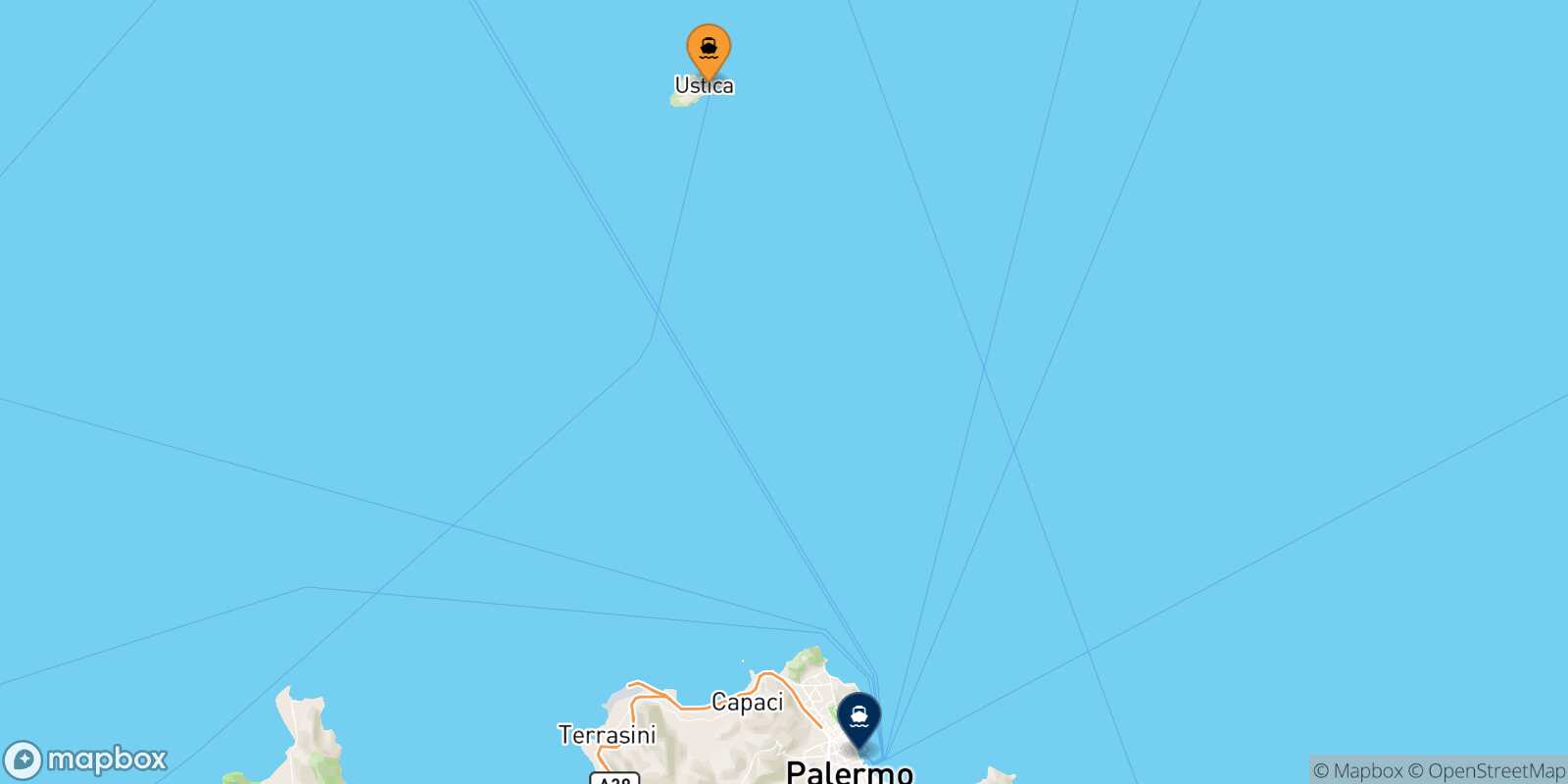 Carte des destinations de Cala S.maria (Ustica)