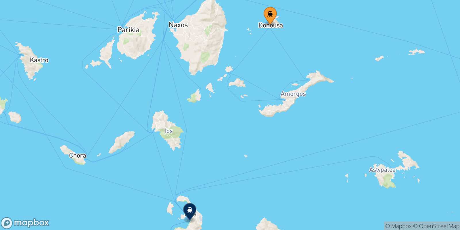 Carte des traverséesDonoussa Thera (Santorin)