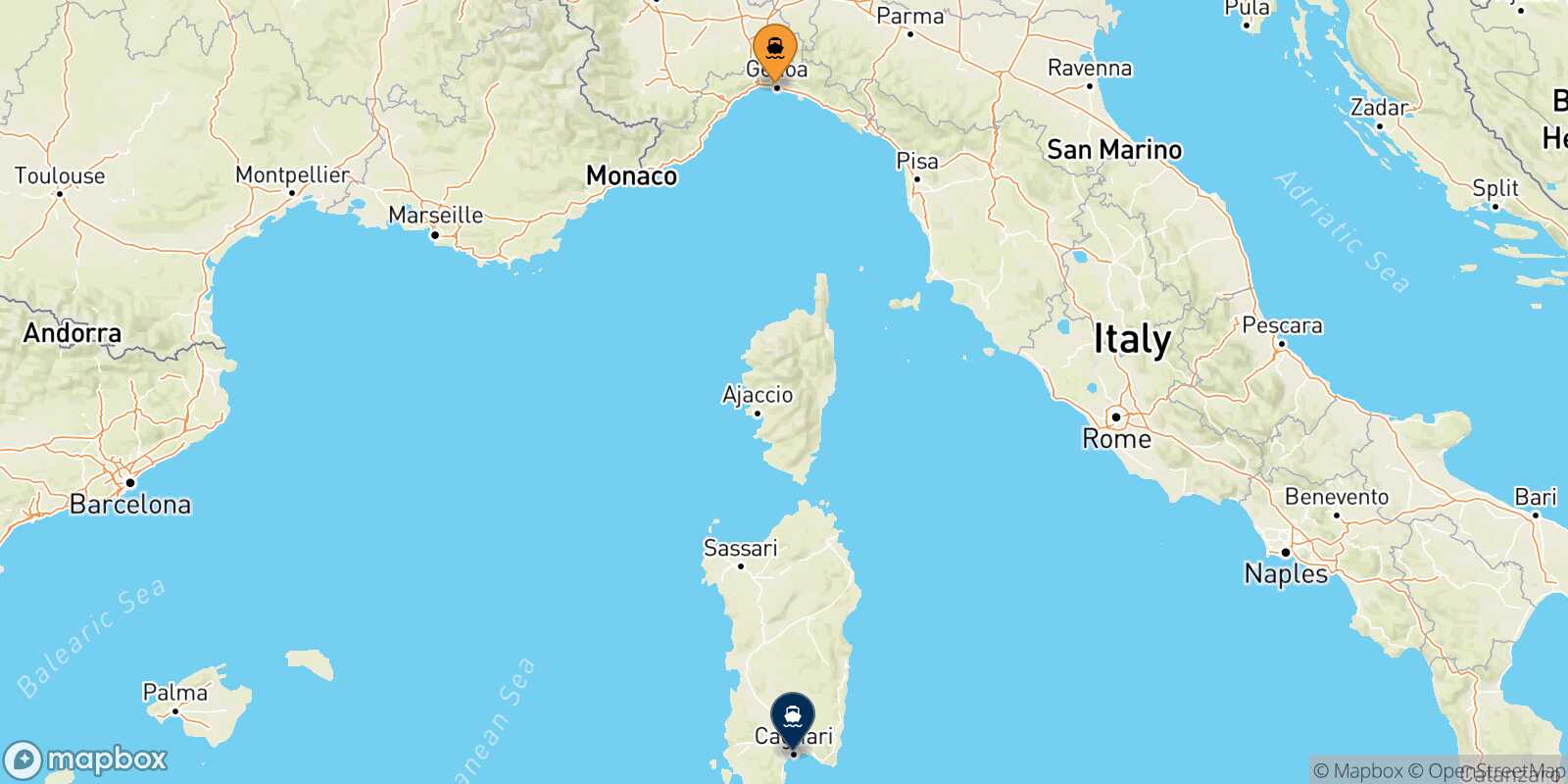 Carte des traverséesGenes Cagliari