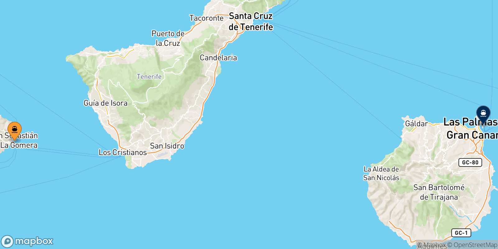 Carte des traverséesSan Sebastian De La Gomera Las Palmas De Gran Canaria