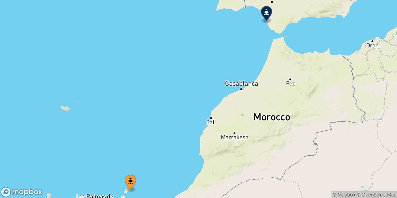 Carte des traverséesArrecife (Lanzarote) Cadiz
