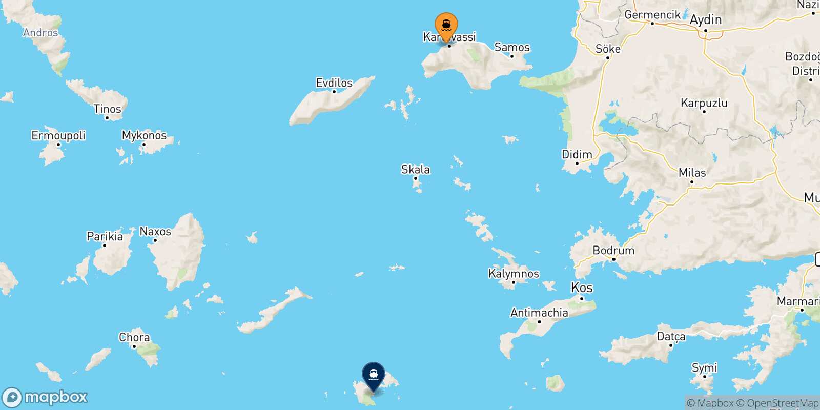 Carte des traverséesPythagorio (Samos) Astypalea