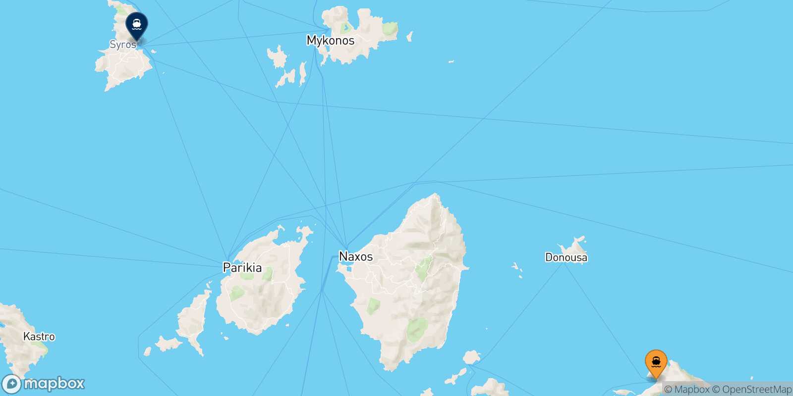 Carte des traverséesAegiali (Amorgos) Syros