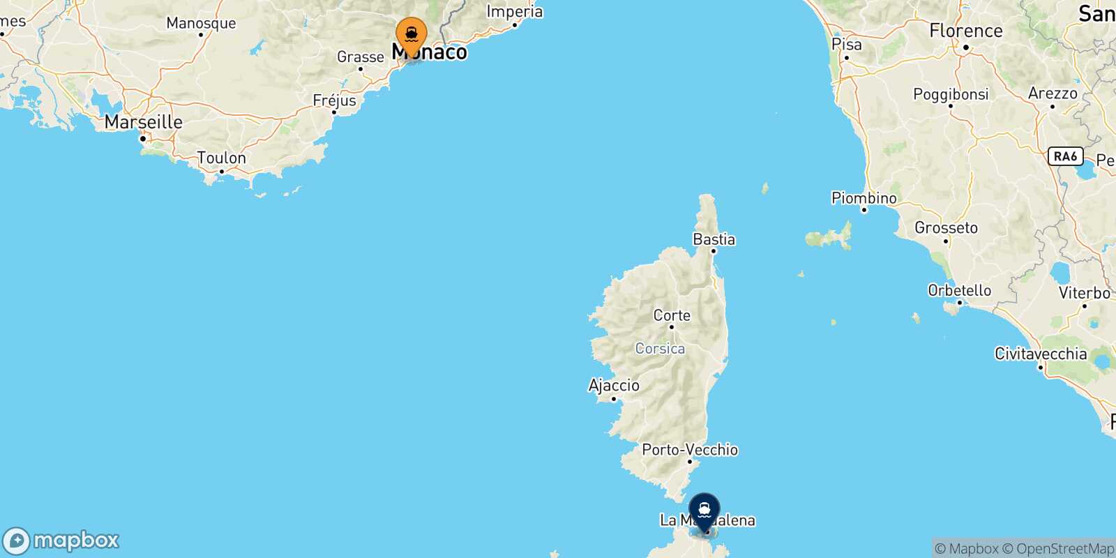 Carte des traverséesNice Golfo Aranci