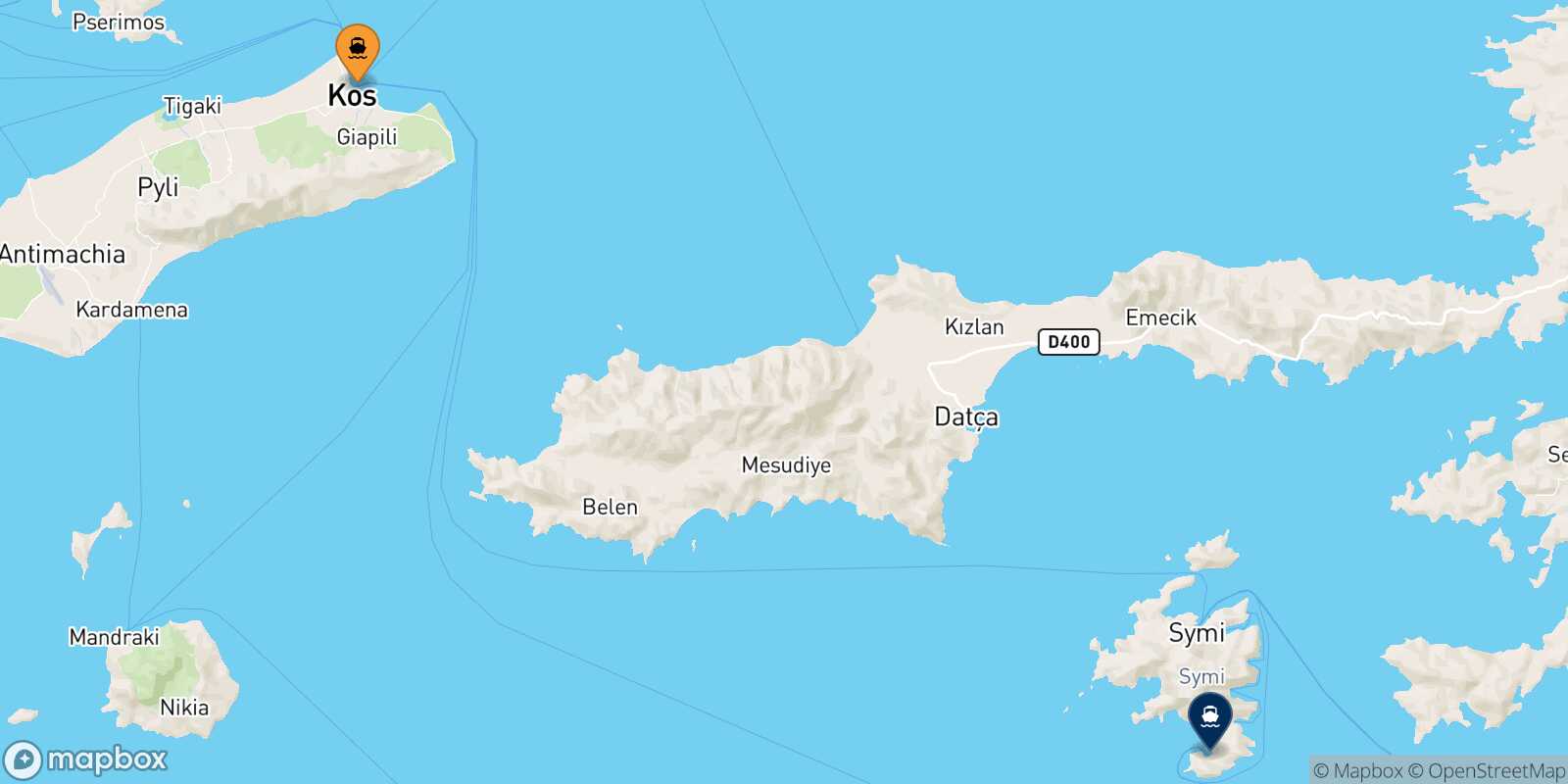 Carte des traverséesKos Panormitis (Symi)