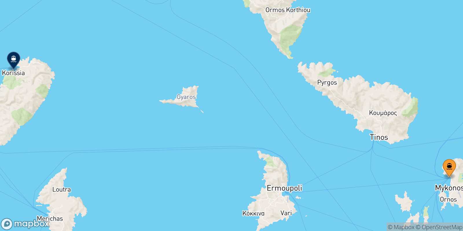 Carte des traverséesMykonos Kea