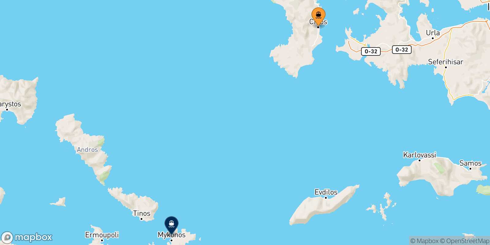 Carte des traverséesChios Mykonos