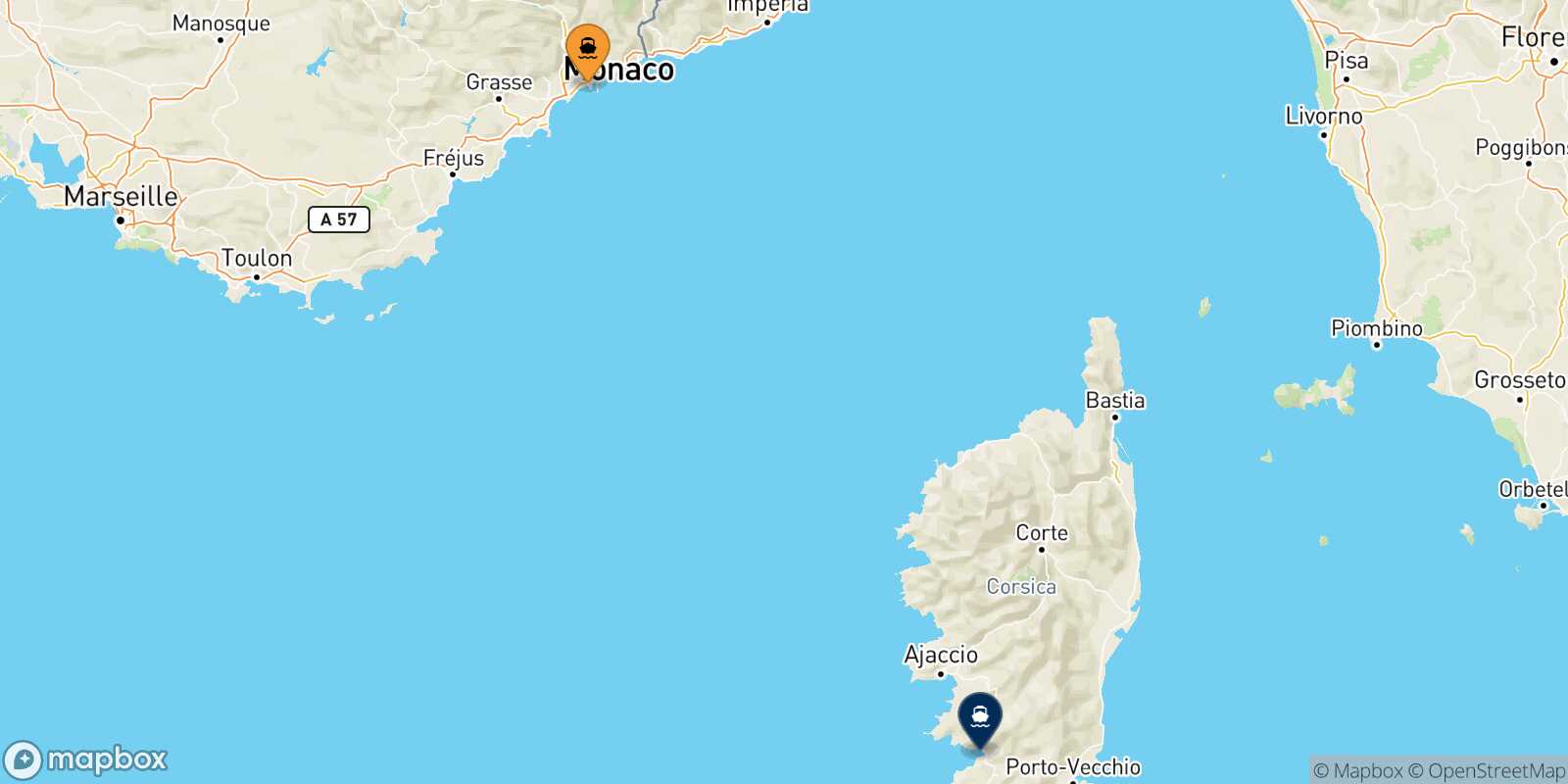 Carte des traverséesNice Ajaccio
